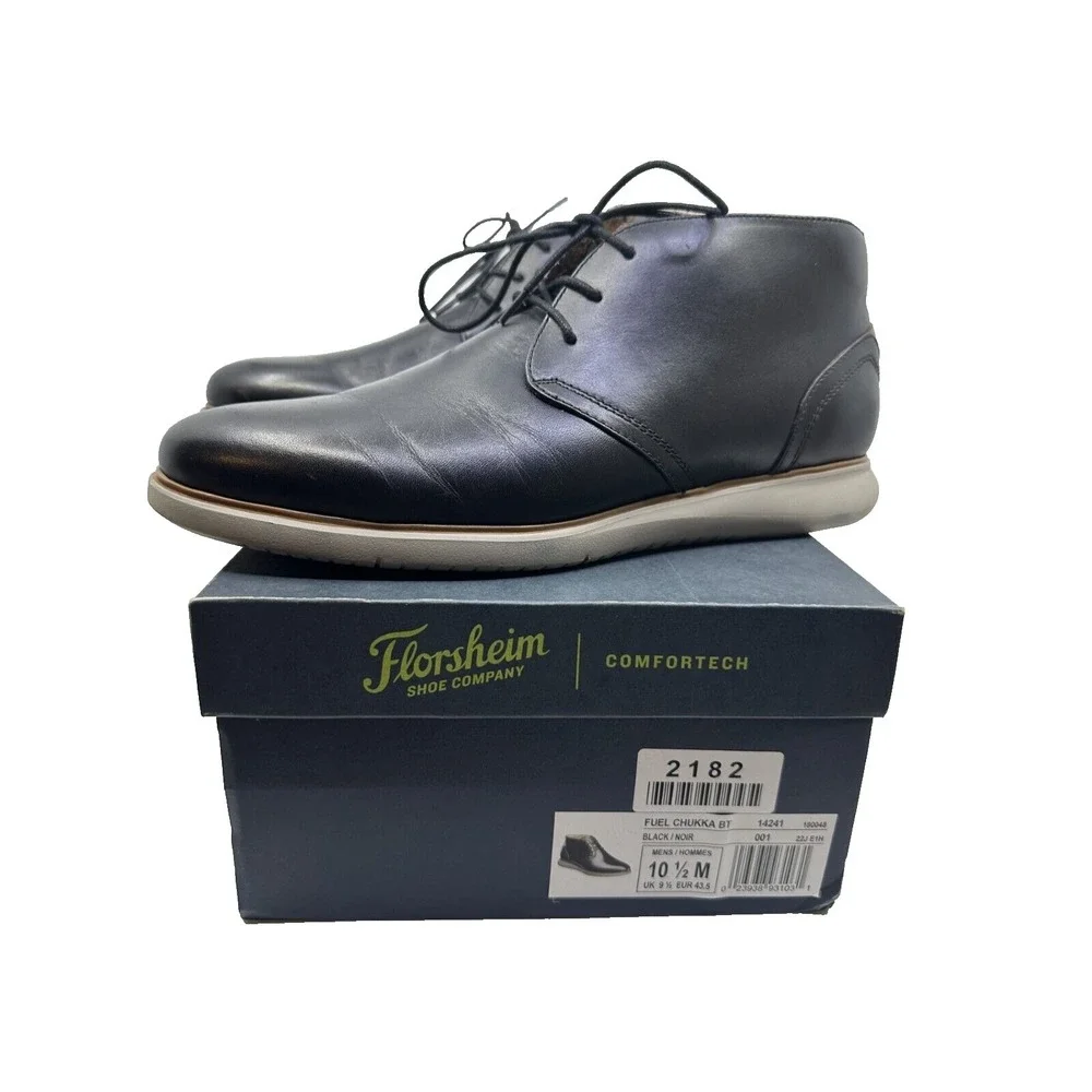 Florsheim Men's Fuel Plain Toe Chukka BT Black Boot US 10.5 14241-001 NEW OPN BX